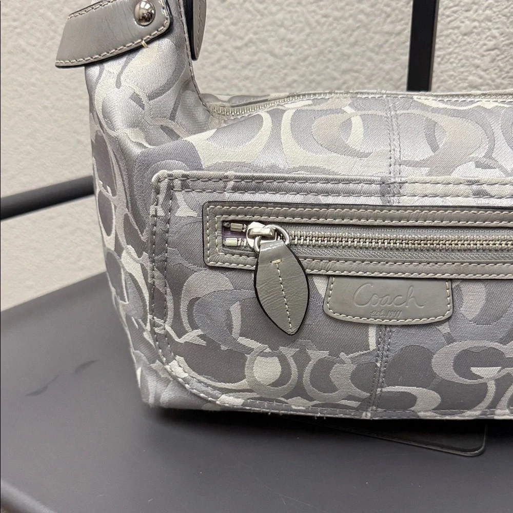Coach Moto Silver and Gray Optic C Monogram Medium Hobo Bag